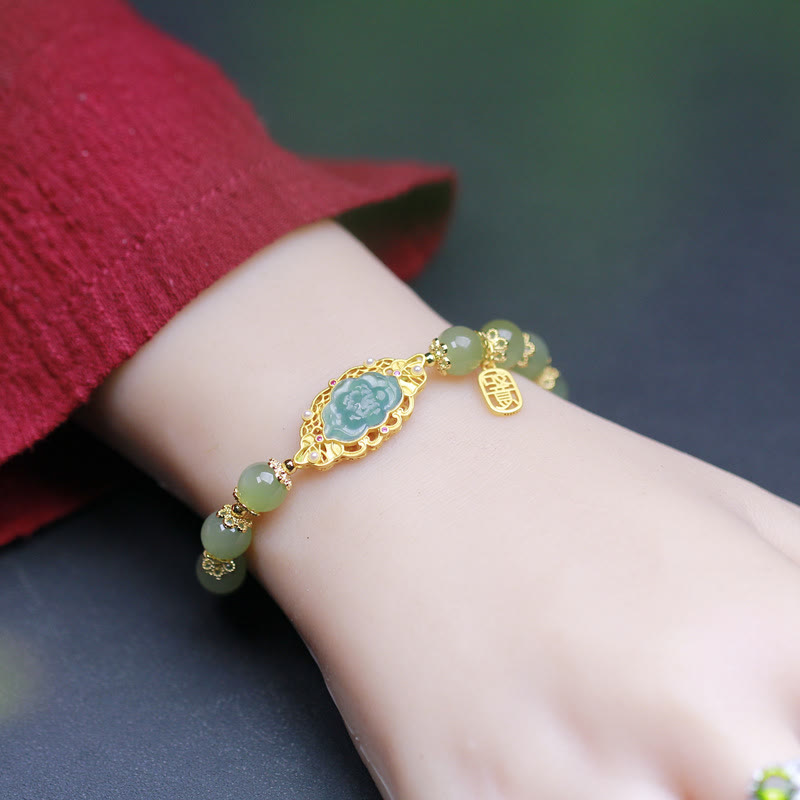 Braccialetto portafortuna in giada Hetian con Buddha Stones , argento sterling 925 placcato oro 14K - image 2