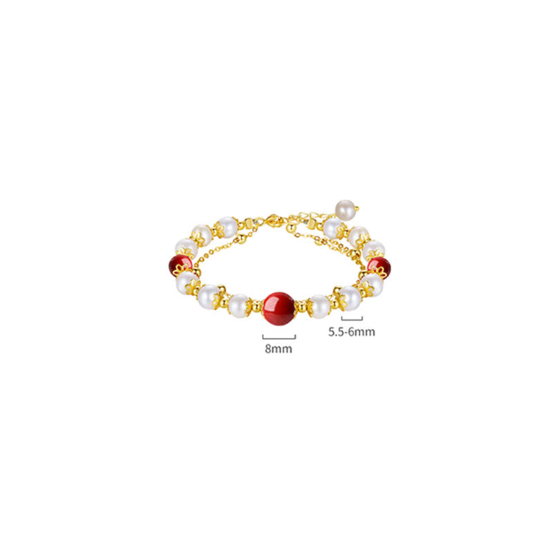 Bracciale a catena a doppio strato con perle di cinabro e argento sterling 925 Buddha Stones - image 8