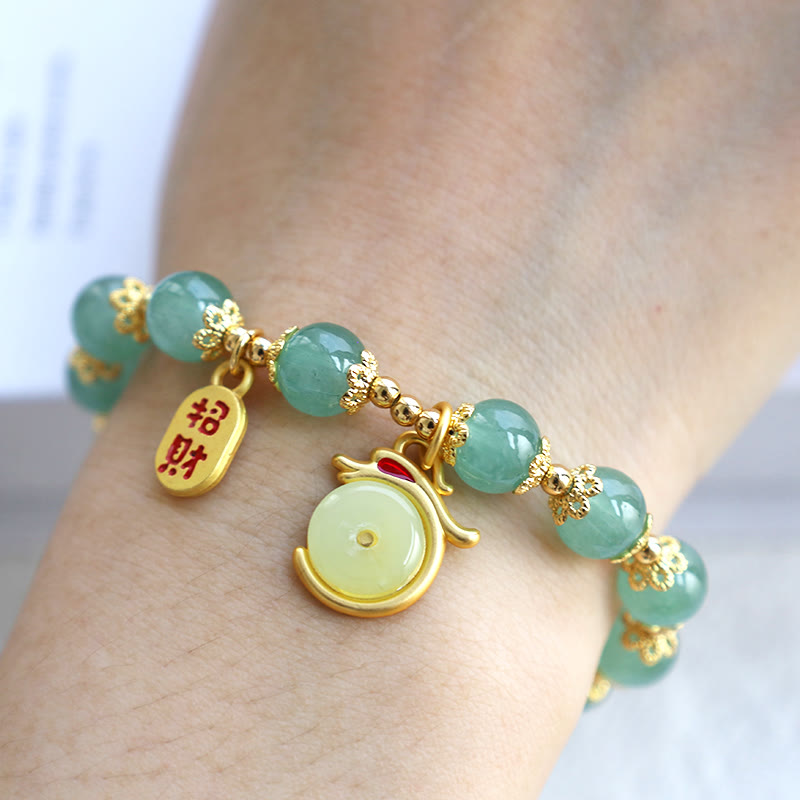 Buddha Stones Anno del Drago Agata Rossa Avventurina Verde Fibbia della Pace Carattere Fu Bracciale Fortunato