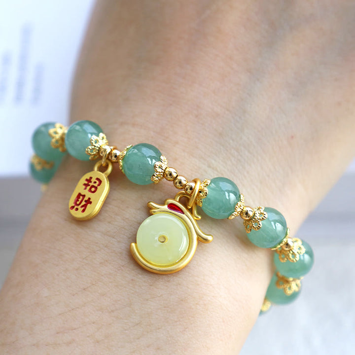 Buddha Stones Anno del Drago Agata Rossa Avventurina Verde Fibbia della Pace Carattere Fu Bracciale Fortunato