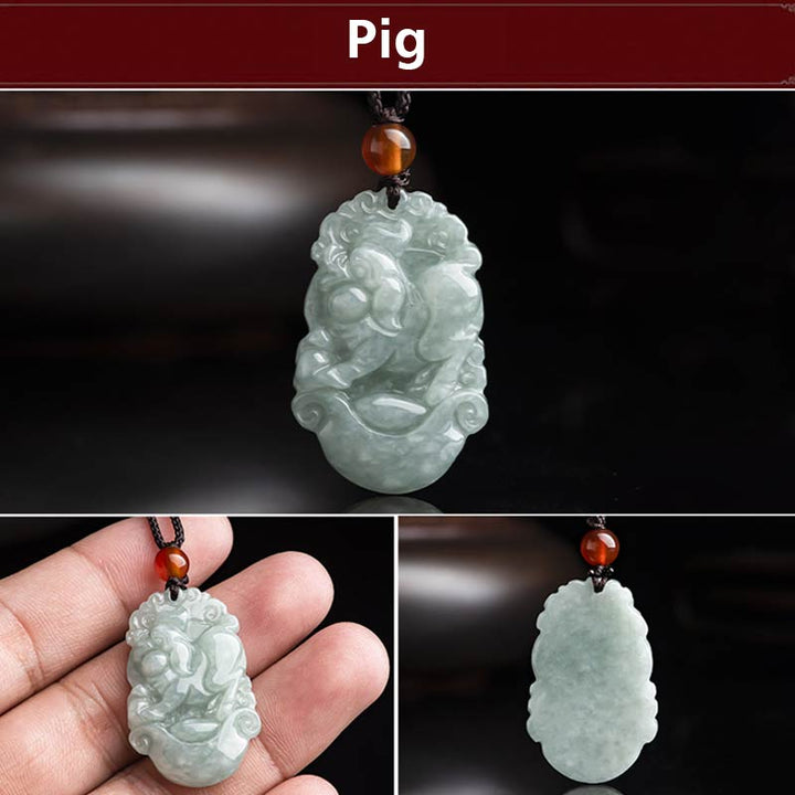 Collana con ciondolo di successo con 12 simboli dello zodiaco cinese in giada naturale Buddha Stones - image 18