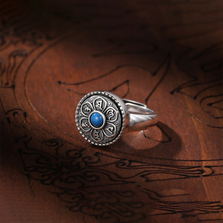 Anello girevole con Buddha Stones tibetano Om Mani Padme Hum Peace