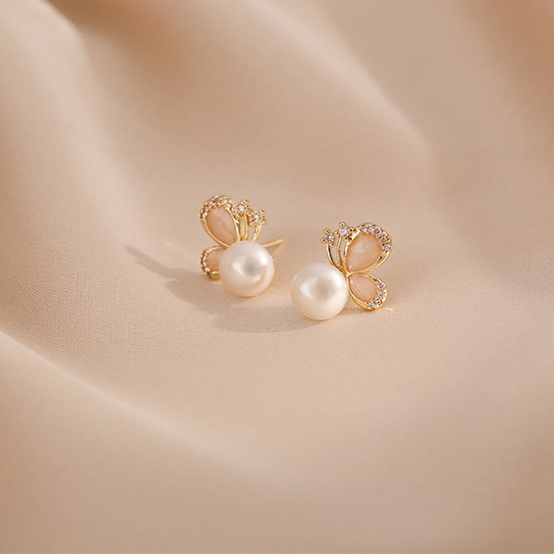 Orecchini a Buddha Stones placcati oro 18k con perle e farfalle, amore e libertà - image 7
