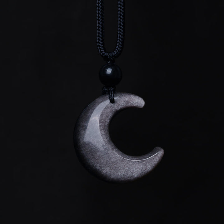 Buddha Stones Argento Naturale Lucentezza Ossidiana Selenite Cristallo Mezzaluna Yin Yang Coppia Protezione Collana Pendente - image 3