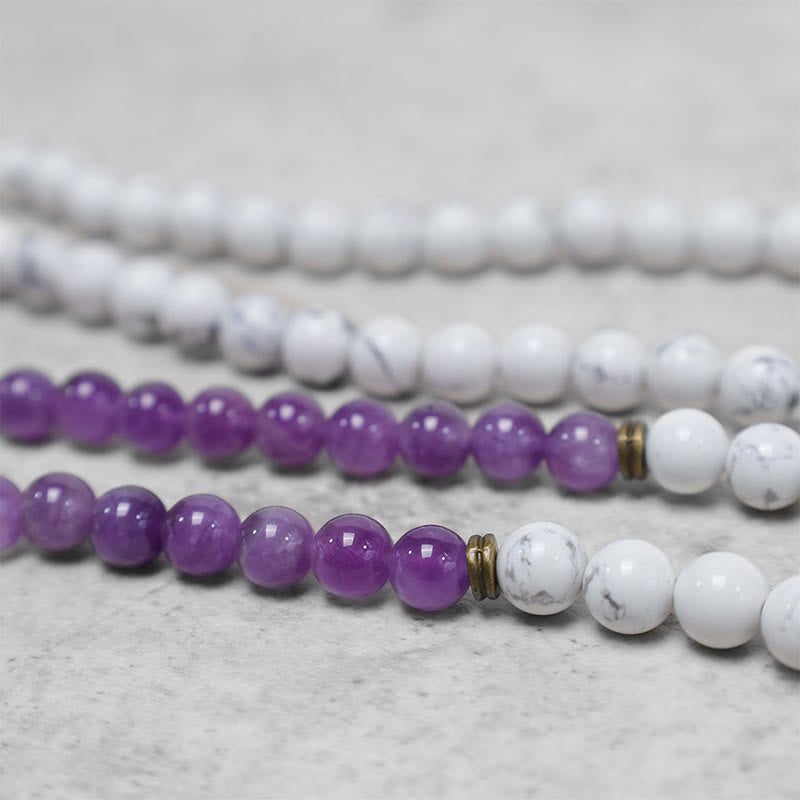 Buddha Stones 108 Mala Beads Ametista Bianco Turchese OM Braccialetto energetico per meditazione curativa - image 4