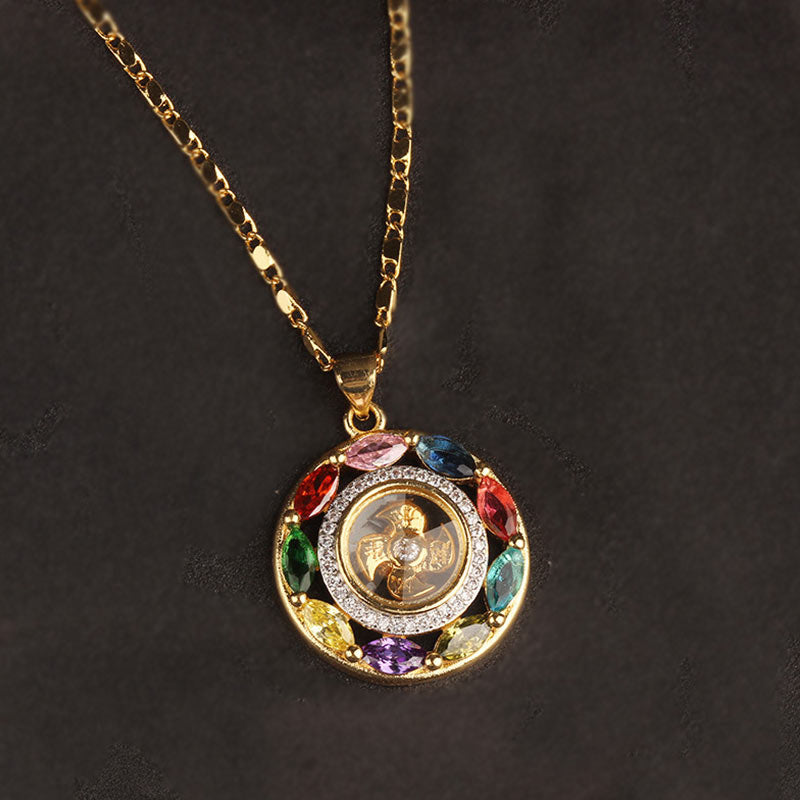 Buddha Stones Zircone colorato Rame Ricchezza Fortuna Rotazione Bracciale Collana Pendente