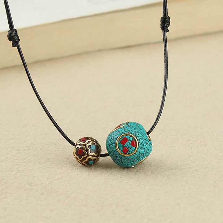 Collana con ciondolo con doppia perla turchese tibetana Buddha Stones, protezione e forza - image 5