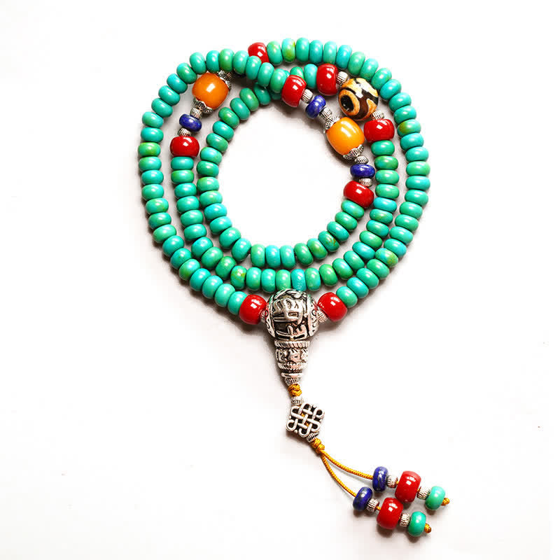 Buddha Stones 108 Mala Beads Tibetano Turchese Dzi Bead Braccialetto di Protezione