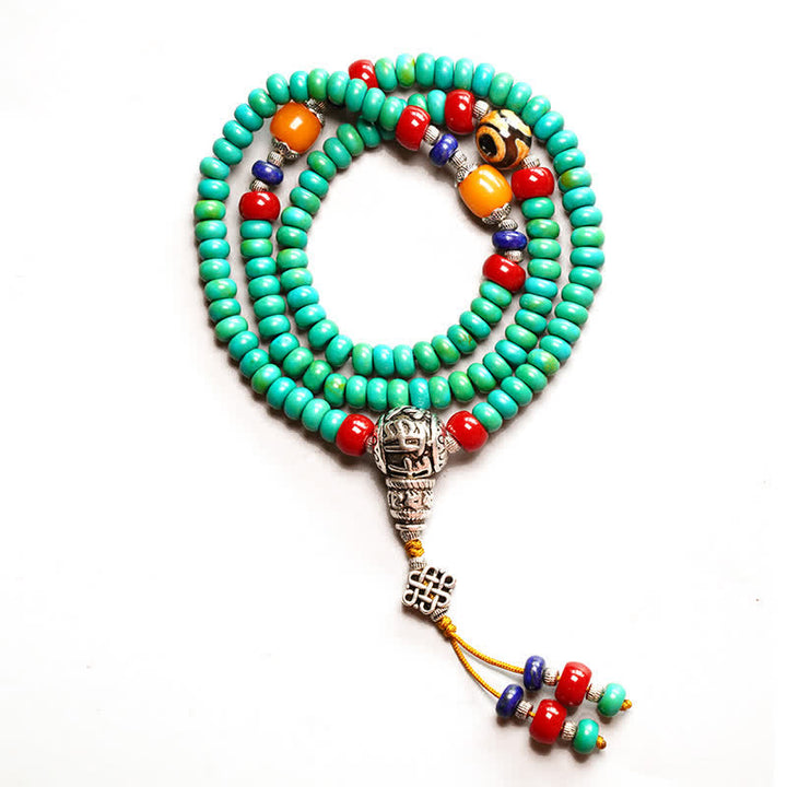 Buddha Stones 108 Mala Beads Tibetano Turchese Dzi Bead Braccialetto di Protezione