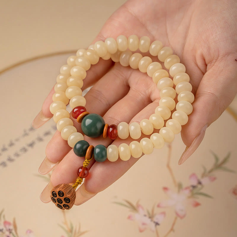Braccialetto doppio giro Buddha Stones Bodhi Seed Lotus Baccello Charm Peace