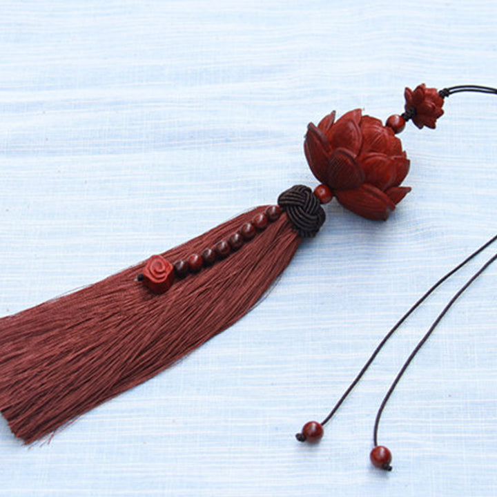 Buddha Stones Tibetano Piccola Foglia Sandalo Rosso Loto Fortuna Protezione Nappa Decorazione - image 12