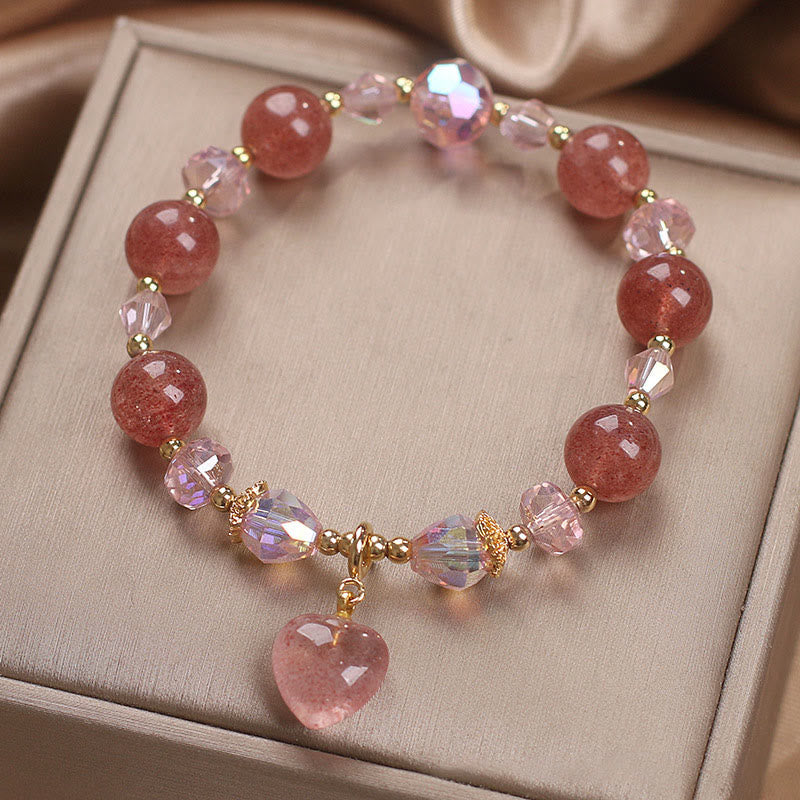 Braccialetto positivo di guarigione del cuore dell'amore del cristallo di quarzo fragola naturale Buddha Stones