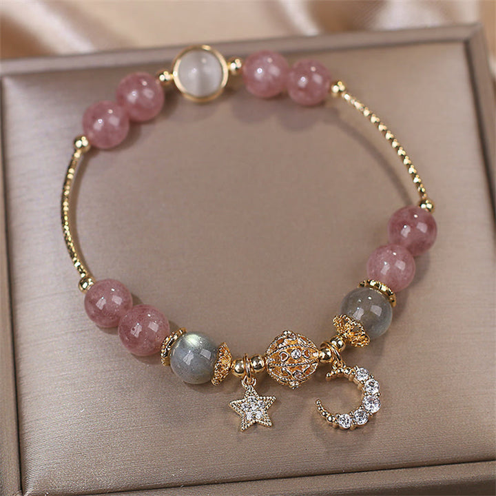 Bracciale Buddha Stones Quarzo fragola Pietra di luna Stella luna Amore - image 2