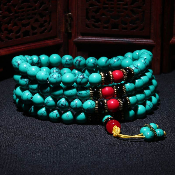 Bracciale Mala di guarigione in turchese tibetano Buddha Stones