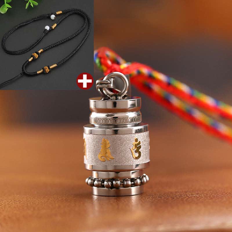 Buddha Stones Tibet Om Mani Padme Hum Shurangama Mantra Titanio Acciaio Saggezza Amuleto Collana Pendente - 1,2 cm*1,8 cm - Argento - Corda nera - image 15