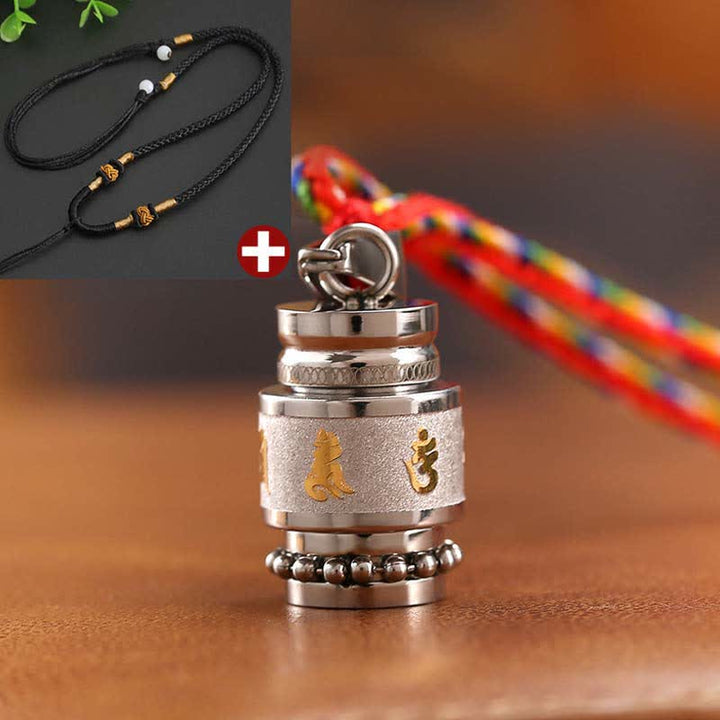 Buddha Stones Tibet Om Mani Padme Hum Shurangama Mantra Titanio Acciaio Saggezza Amuleto Collana Pendente - 1,2 cm*1,8 cm - Argento - Corda nera - image 15