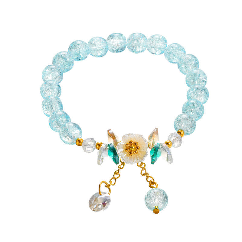 Braccialetto di perline di vetro con ciondolo a forma di fiore con design semplice Buddha Stones