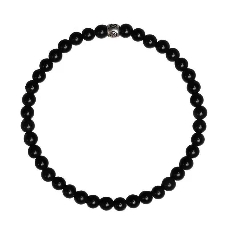 Bracciale Buddha Stones in ossidiana nera naturale e quarzo fumé per la forza di purificazione