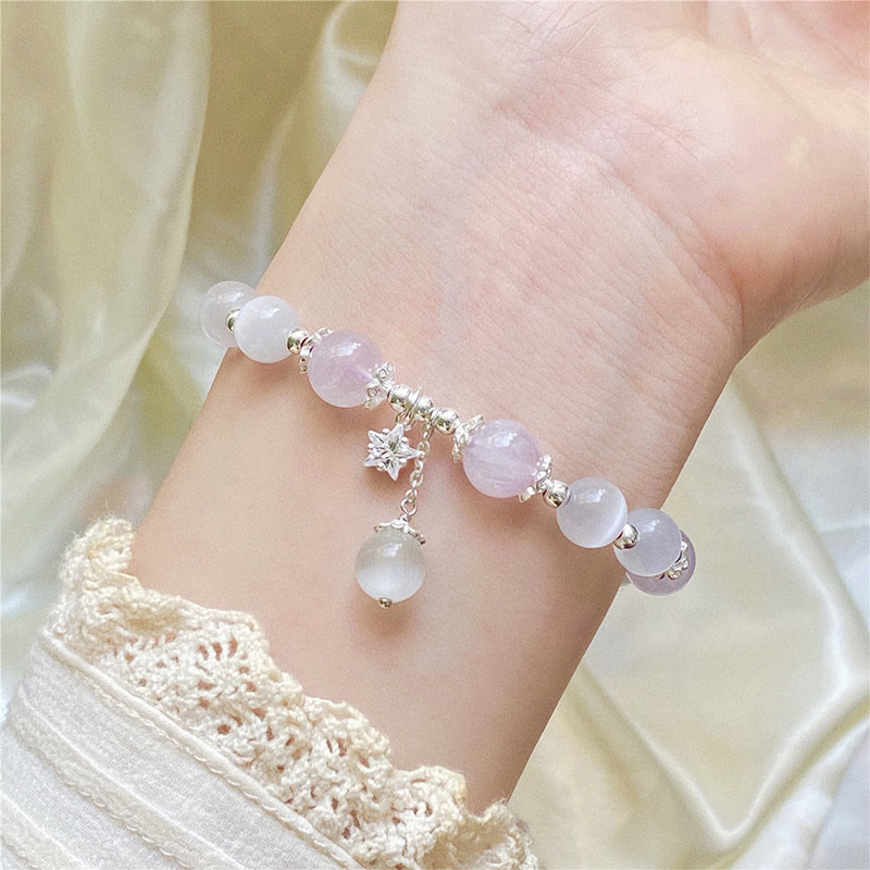 Braccialetto di consapevolezza spirituale con stella in argento sterling 925, ametista naturale e occhio di gatto , Buddha Stones - image 5