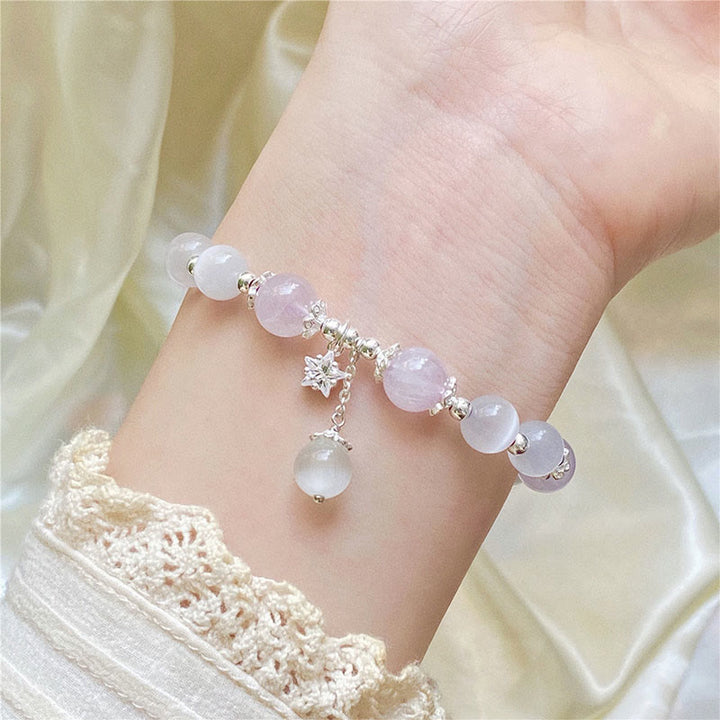 Braccialetto di consapevolezza spirituale con stella in argento sterling 925, ametista naturale e occhio di gatto , Buddha Stones - image 5