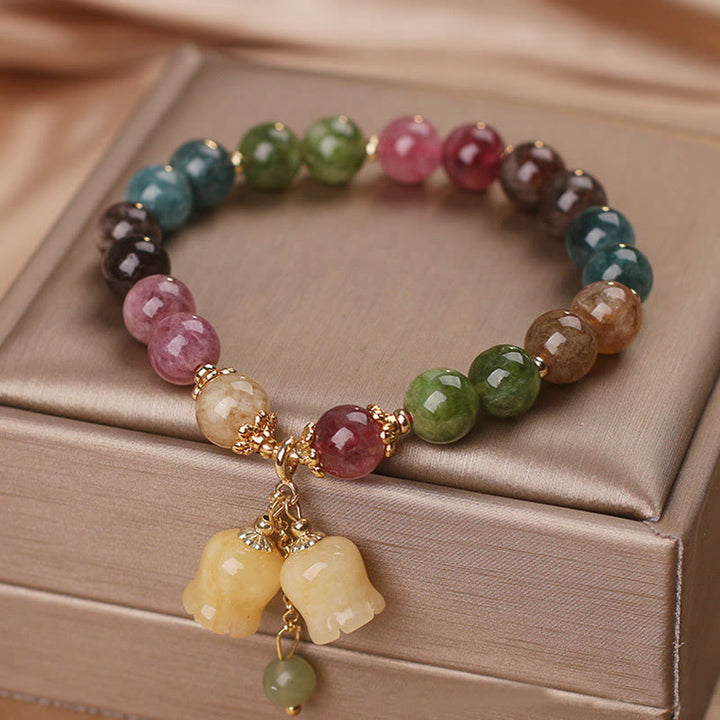 Braccialetto dell'amore con perline di fiori di tormalina colorata naturale Buddha Stones