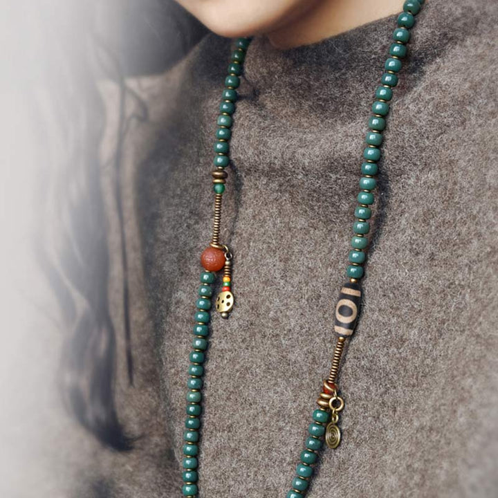 Buddha Stones 108 Mala Beads Bodhi Seed Dzi Bead Wisdom Bracciale