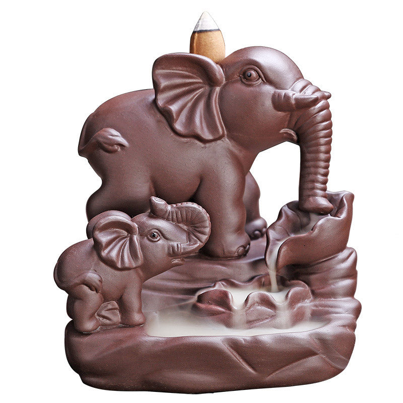 Decorazione per bruciatore di incenso con protezione per fontana di fumo a riflusso in argilla viola elefante tibetano