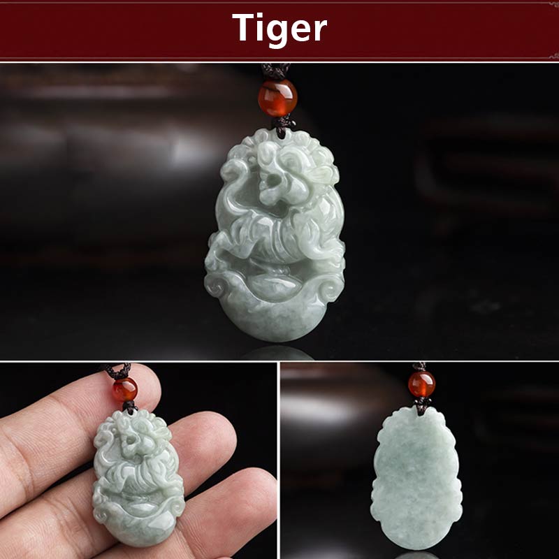 Collana con ciondolo di successo con 12 simboli dello zodiaco cinese in giada naturale Buddha Stones - image 9