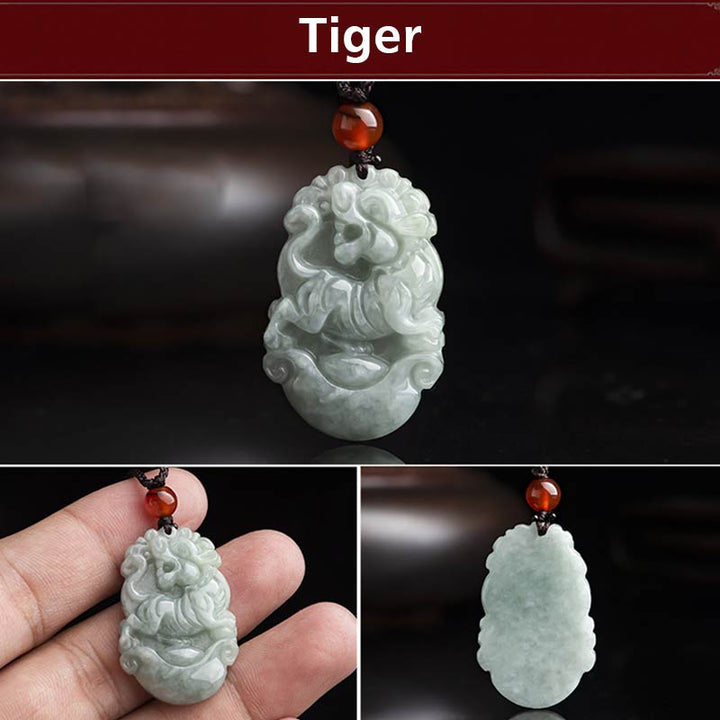 Collana con ciondolo di successo con 12 simboli dello zodiaco cinese in giada naturale Buddha Stones - image 9