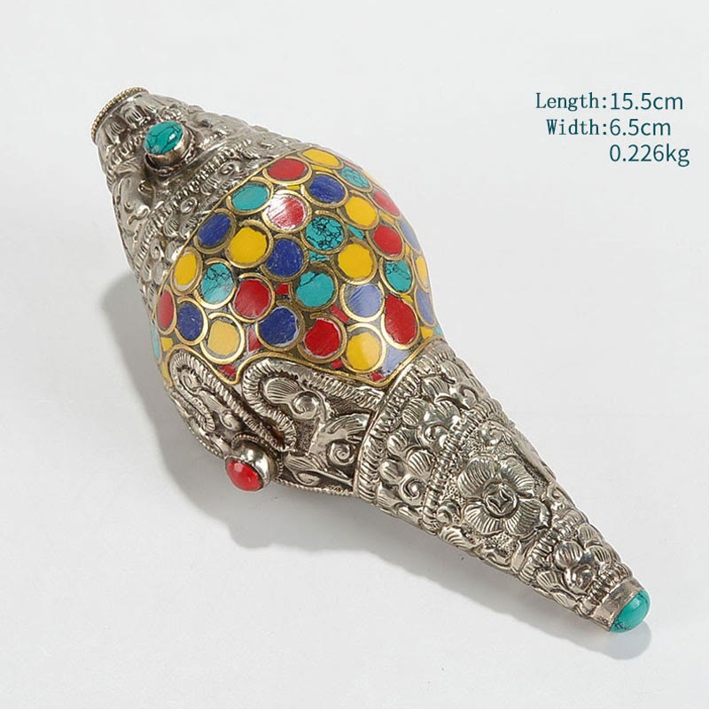 Decorazione per la casa fatta a mano in conchiglia naturale Shankha colorata tibetana, conchiglia di mare, ricchezza - Piccolo 10*3,5 cm - image 6