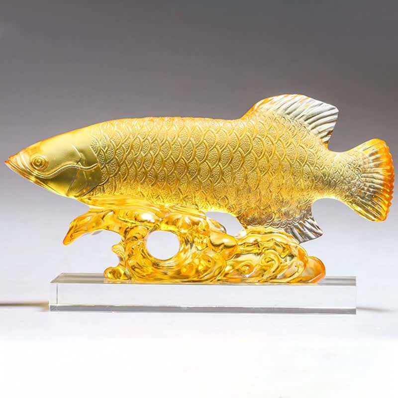 Pezzo d'arte fatto a mano in cristallo Liuli Koi Fish, decorazione per ufficio e casa - image 12