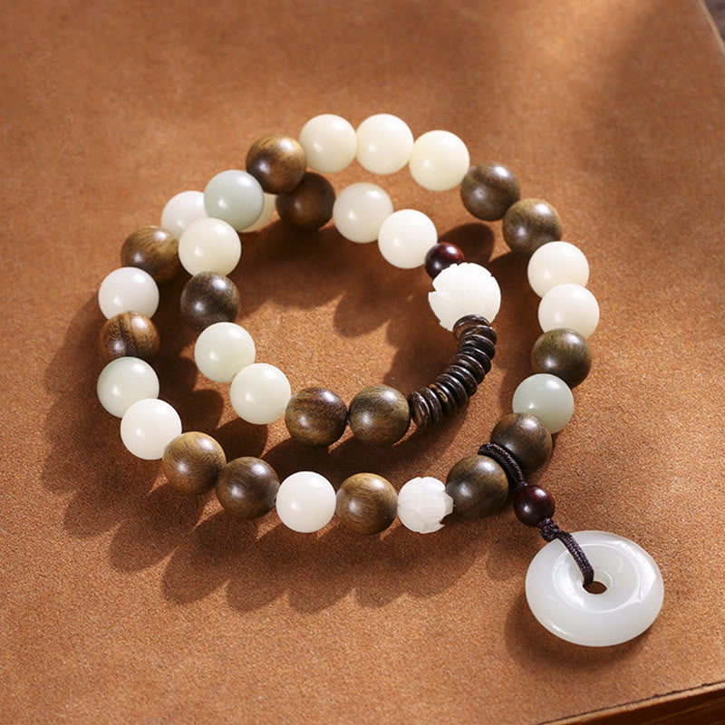 Braccialetto doppio giro Buddha Stones Bodhi Seed Sandalo verde Lotus Peace Buckle Harmony