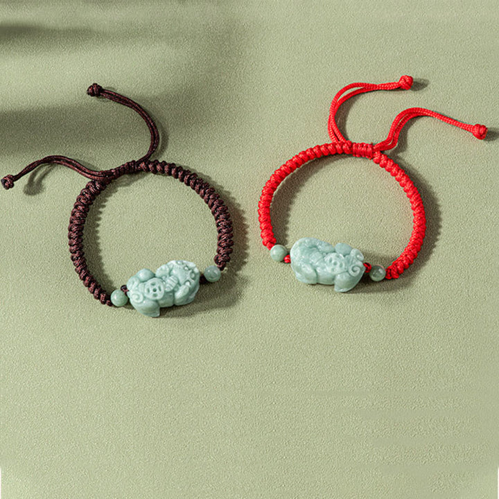 Braccialetto di corda intrecciata con Buddha Stones King Kong in giada naturale PiXiu fatto a mano