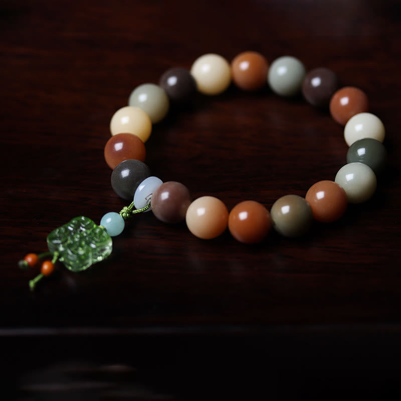 Braccialetto della pace con ciondolo in vetro Liuli con semi di Bodhi multicolore sfumato naturale Buddha Stones