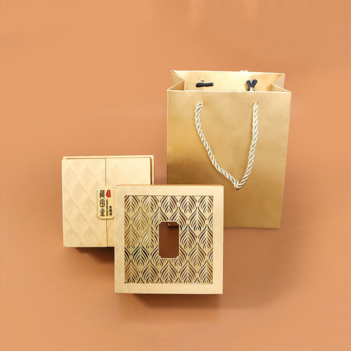 Scatola regalo con motivo a piume per gioielli retrò - Oro (11,2*11,2*5,8 cm) - image 0