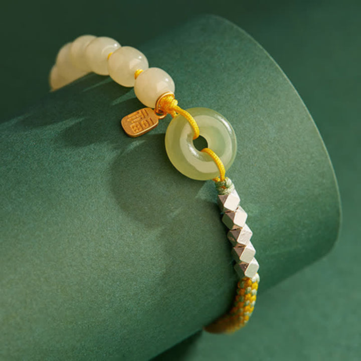 Braccialetto con ciondolo di fortuna e felicità con perline e fibbia della pace in giada Hetian in argento sterling 925 Buddha Stones - image 2