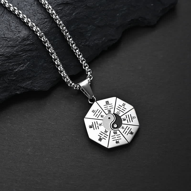 Collana pendente in acciaio al titanio e bilanciamento Bagua Yin Yang - Argento - image 6