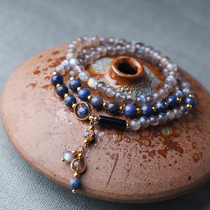 Braccialetto positivo calmante e curativo Buddha Stones, pietra di luna, lazurite e lapislazzuli - image 7