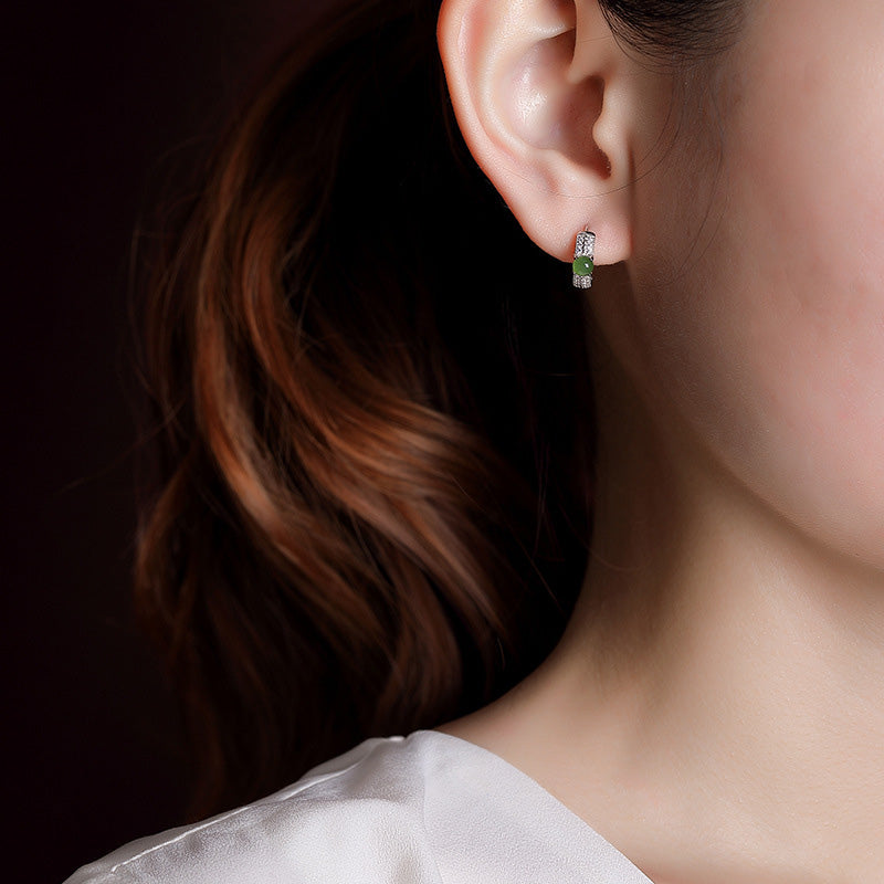 Orecchini a bottone rotondi in argento sterling 925 con Buddha Stones e giada ciano - image 2
