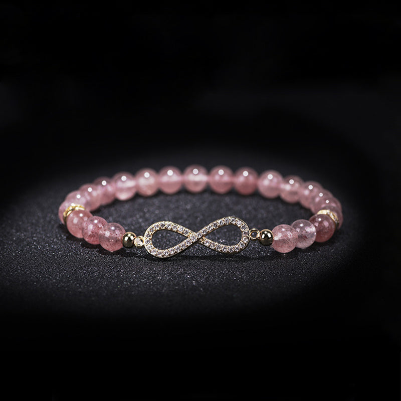Braccialetto di guarigione positiva in quarzo fragola naturale Buddha Stones