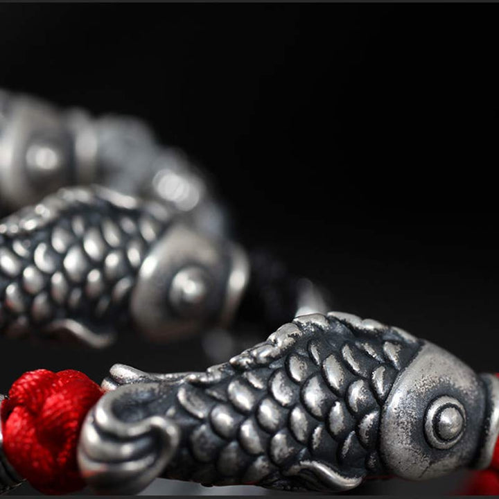 Braccialetto intrecciato con corda in argento Buddha Stones Luck Koi Fish