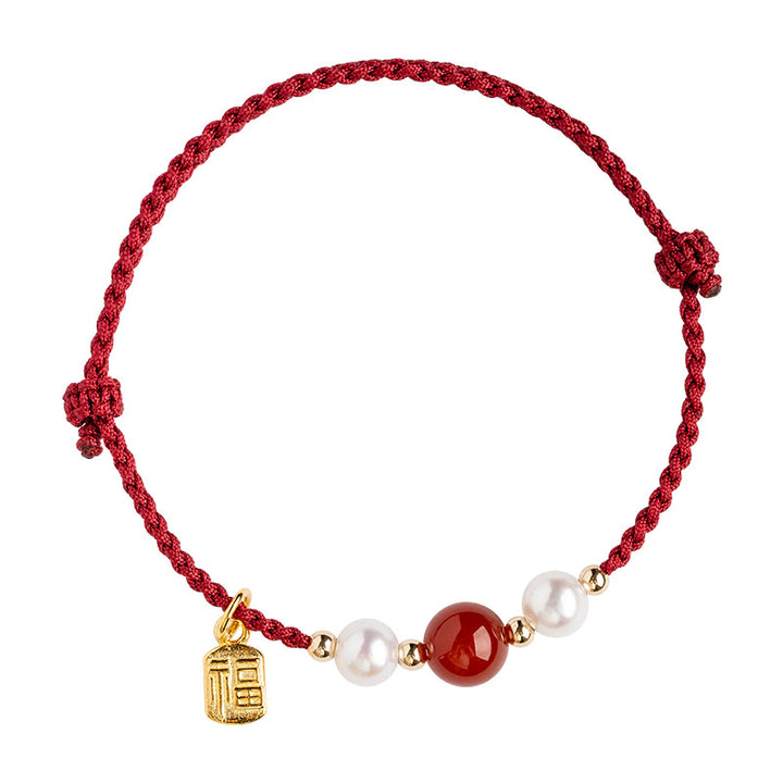 Braccialetto intrecciato in corda rossa con perle di agata e carattere Fu in argento sterling 925 con pietre Buddha Stones - image 9