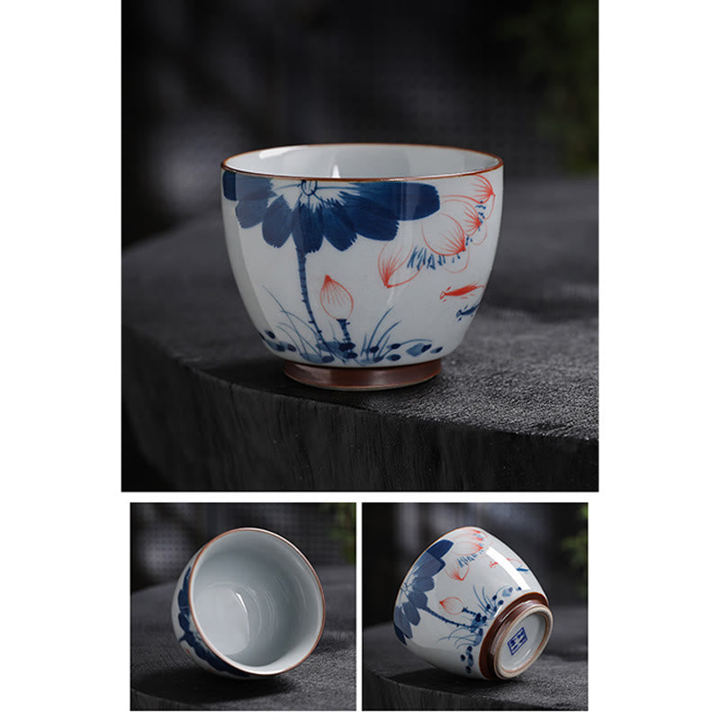 Buddha Stones Fiore di Loto Foglia di Bambù Tazza da Tè in Ceramica Tazze da Tè Kung Fu