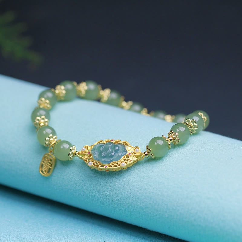 Braccialetto portafortuna in giada Hetian con Buddha Stones , argento sterling 925 placcato oro 14K - image 1