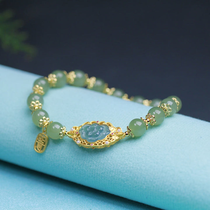 Braccialetto portafortuna in giada Hetian con Buddha Stones , argento sterling 925 placcato oro 14K - image 1