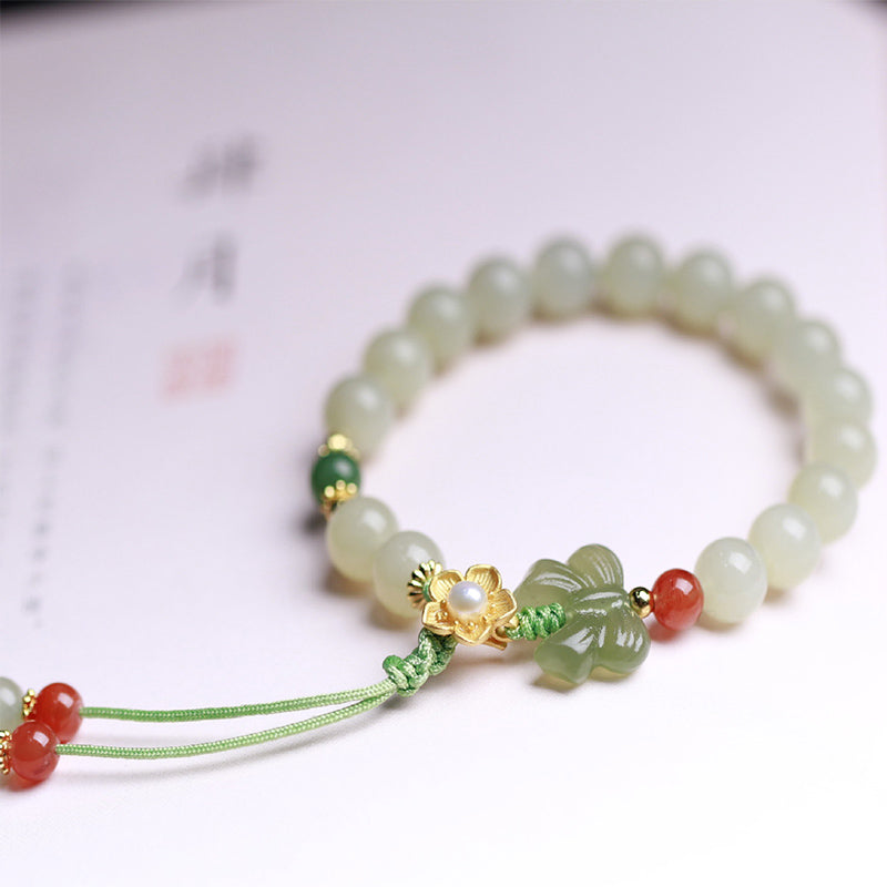 Bracciale Buddha Stones 925 Sterling Silver Jade Luck Flower Butterfly - image 1