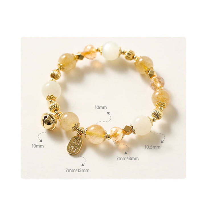 Braccialetto con ciondolo fortunato con campanella della ricchezza in quarzo rutilato dorato placcato oro 14K Buddha Stones
