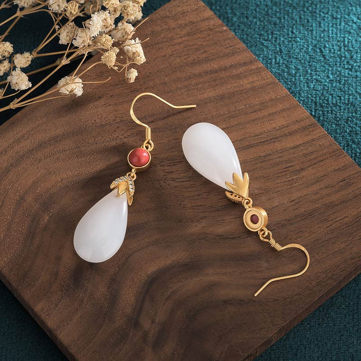 Orecchini pendenti in giada bianca FengShui Buddha Stones