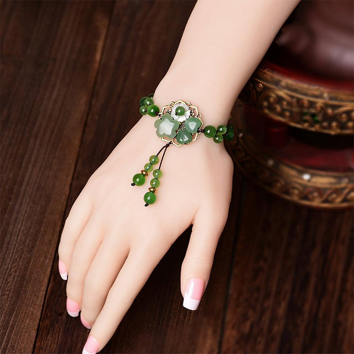 Braccialetto con fiori pendenti in giada verde naturale Buddha Stones Luck - image 13