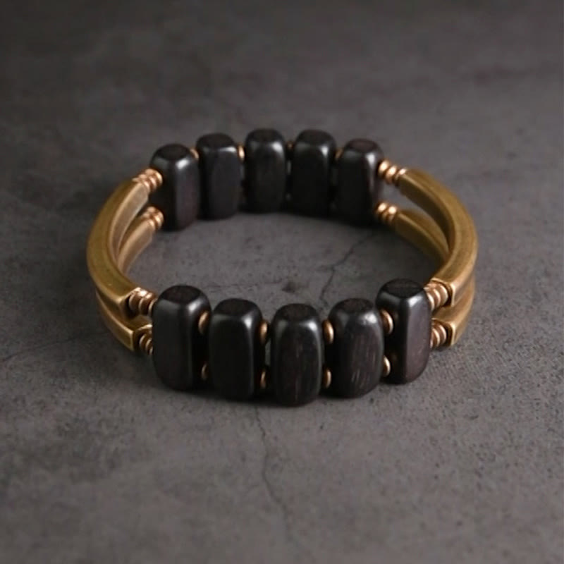 Bracciale a doppio strato in ottone e rame con Buddha Stones in legno di ebano tibetano - image 1